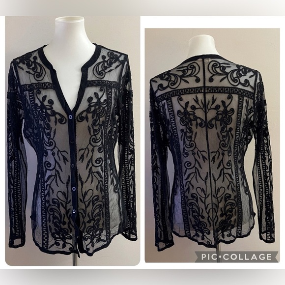 Tops - (sold)Ember Whimsigoth Sheer Black Lace Button Down Blouse Ethereal Fairy Grunge
